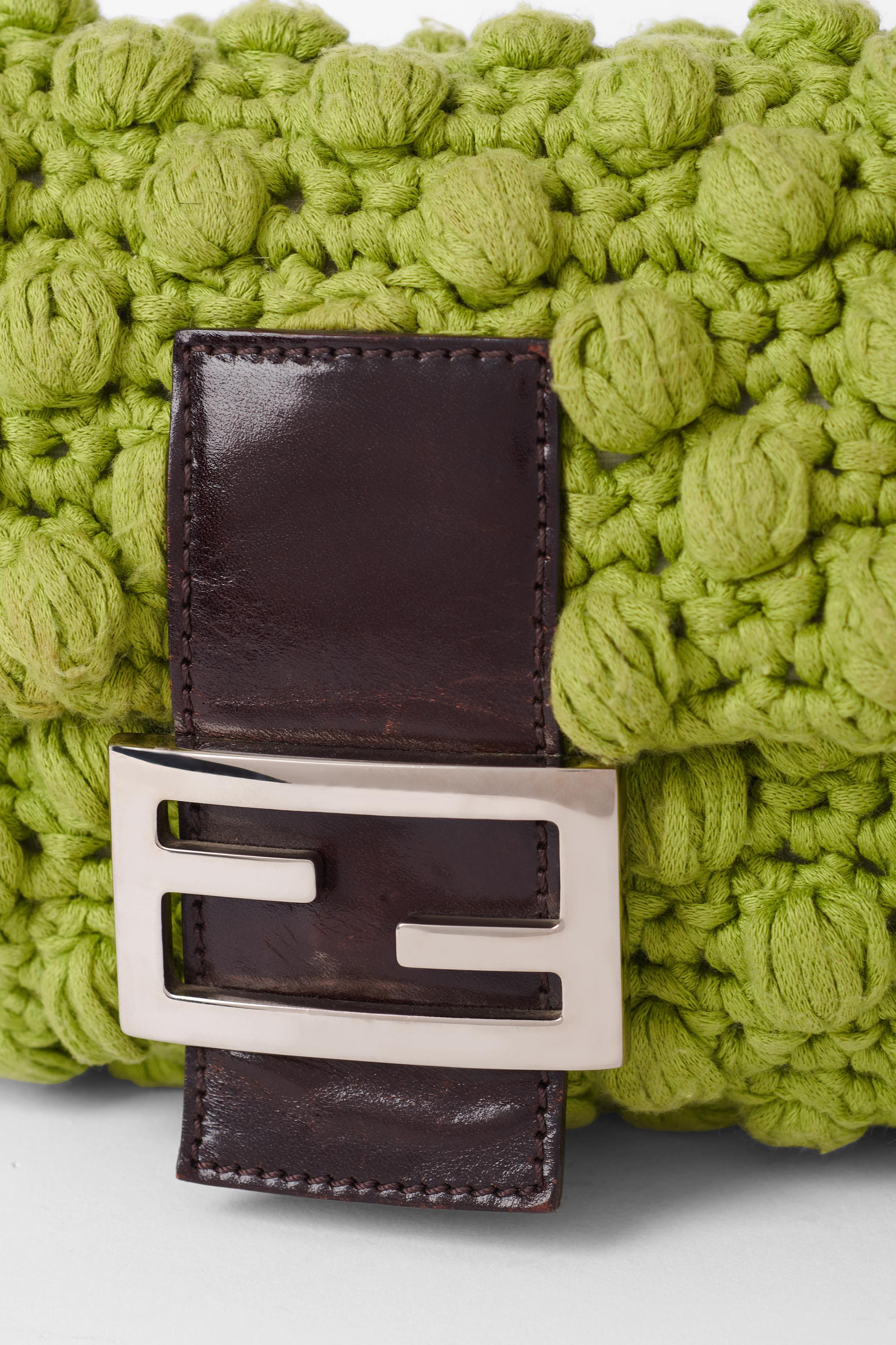 Women's or Men's Vintage 1990’s Lime Green Wool Shoulder Baguette For Sale
