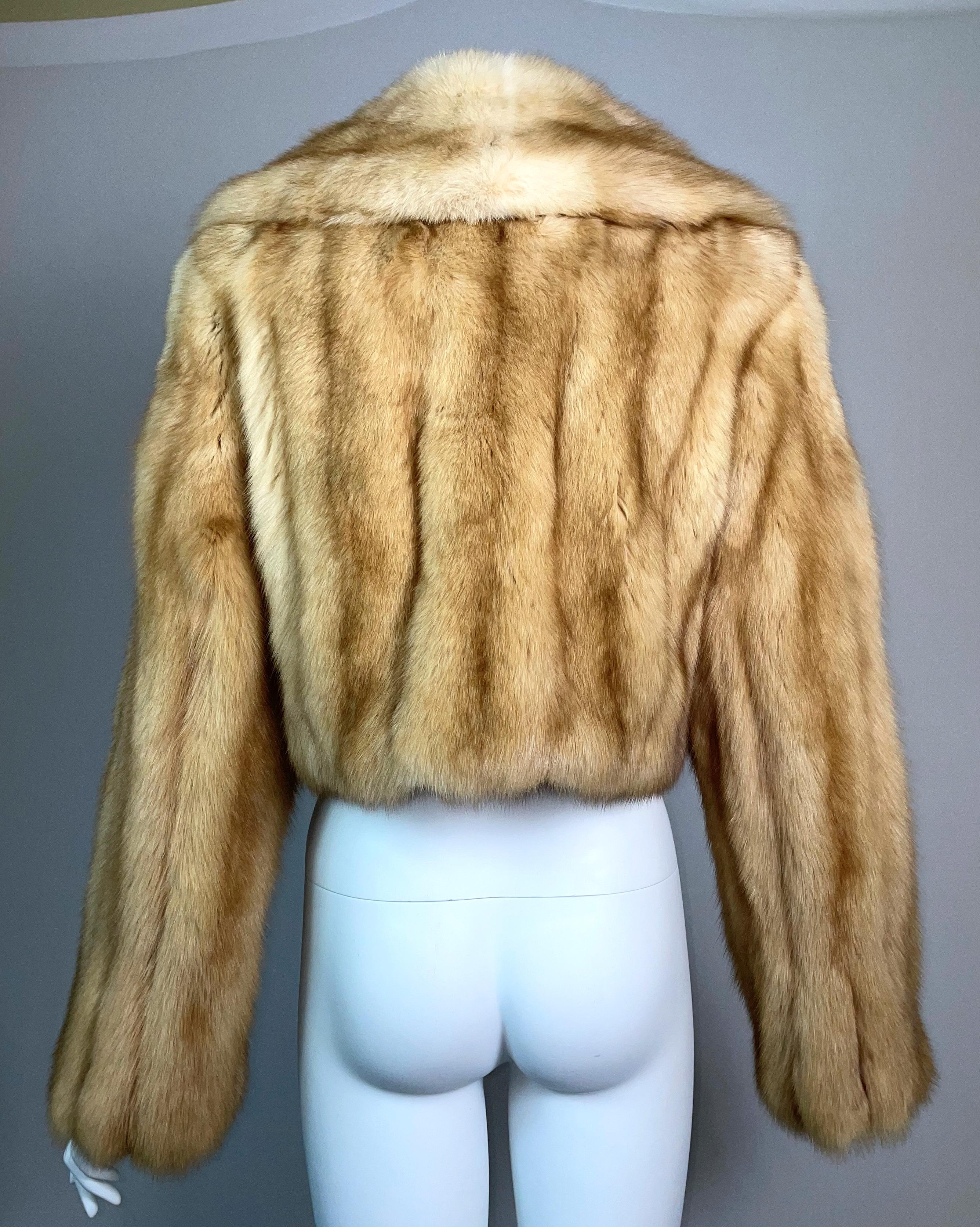 Brown Vintage 1990's Louis Feraud Golden Fur Cropped Jacket Coat