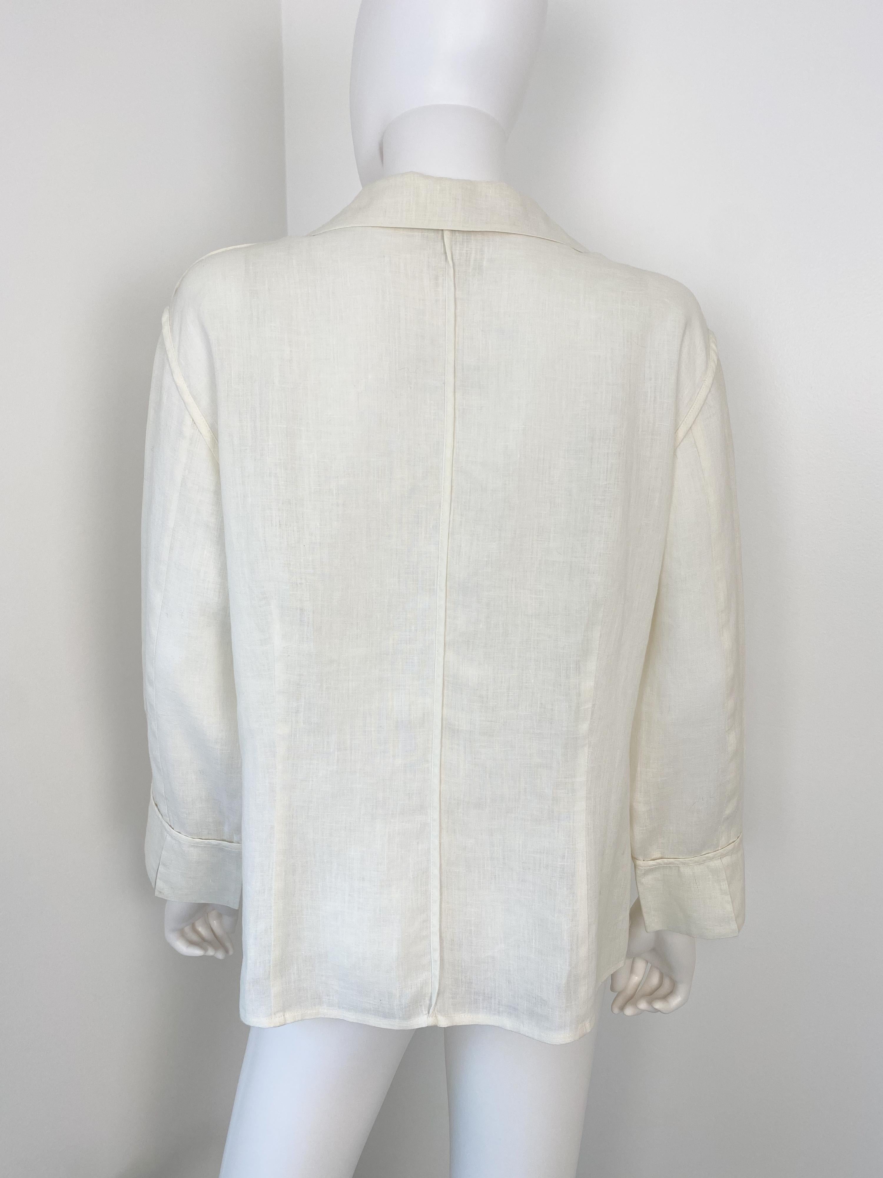 Vintage 1990s Louis Feraud Linen and Cotton Blouse Top with Embroidery Size L For Sale 6