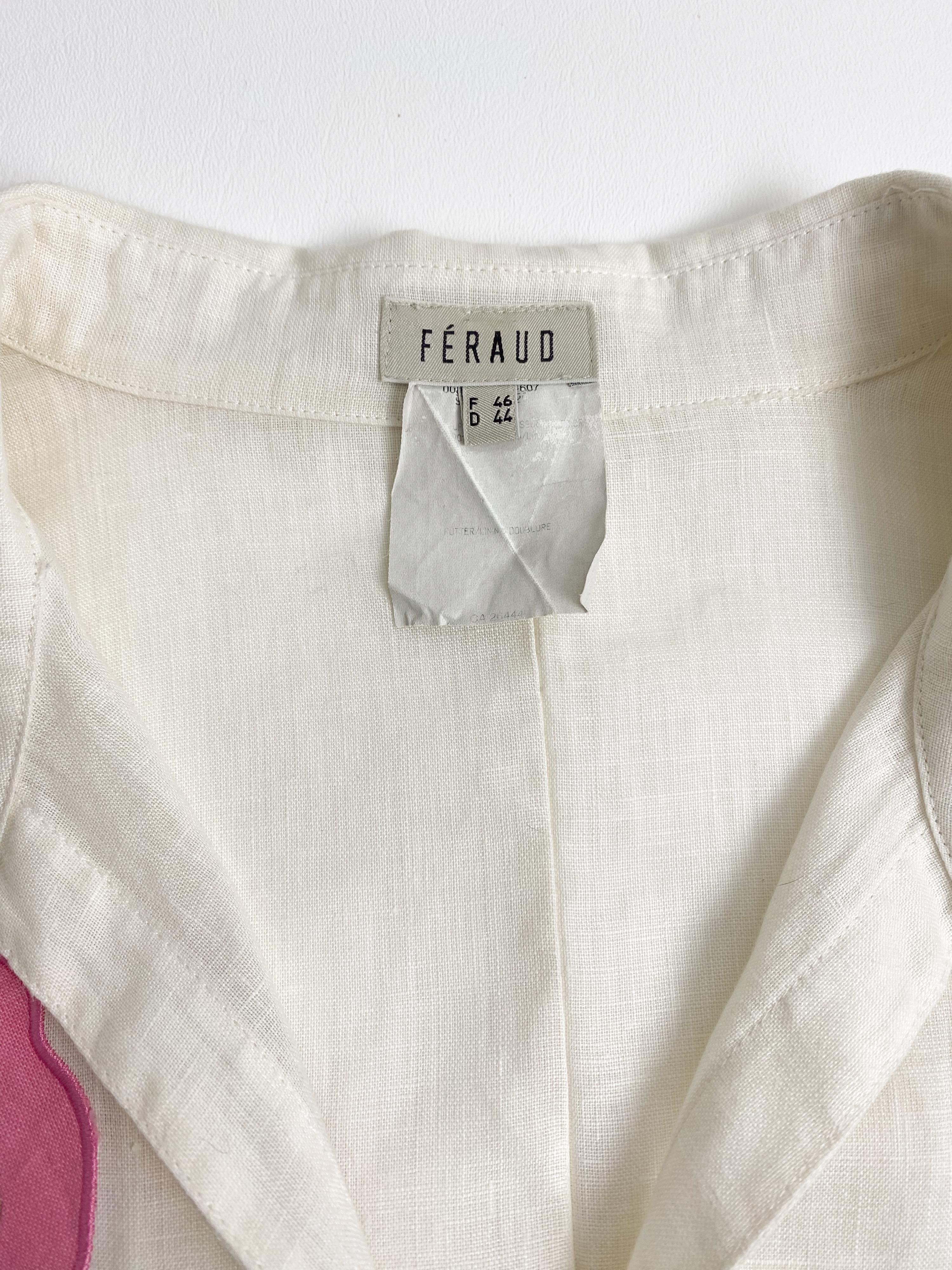 Vintage 1990s Louis Feraud Linen and Cotton Blouse Top with Embroidery Size L For Sale 7