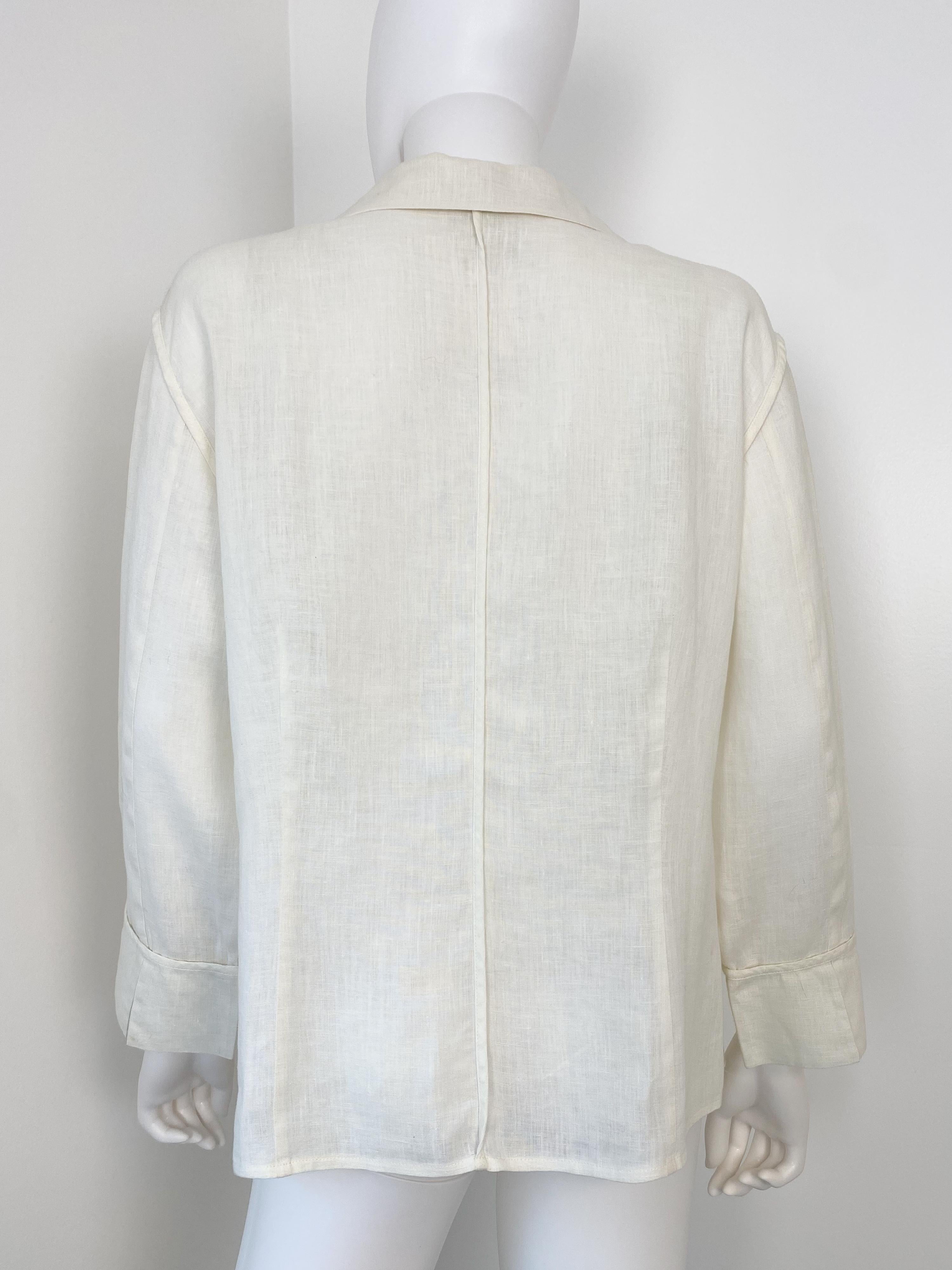 Vintage 1990s Louis Feraud Linen and Cotton Blouse Top with Embroidery Size L For Sale 5