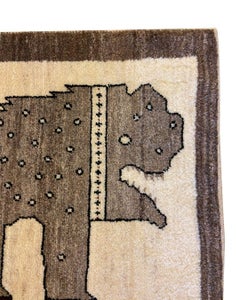 Vintage 1990s Lurestan Neutral Hand-Knotted Wool Rug with Tribal Lion Motif, 2x3