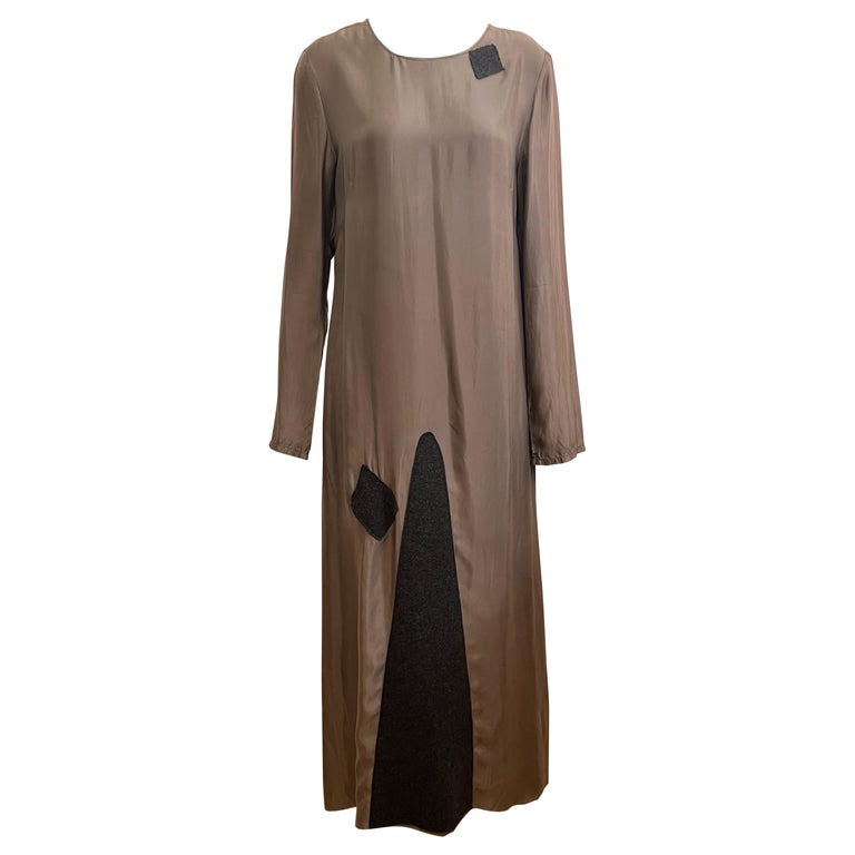 Vintage 1990's Martin Margiela A line long deconstructed dress with felt  patches For Sale at 1stDibs