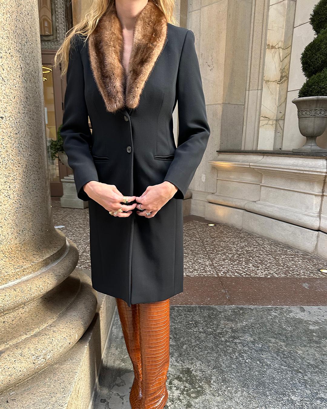 Women's or Men's Vintage 1990s Michael Kors Virgin Wool Coat with Mink Trim