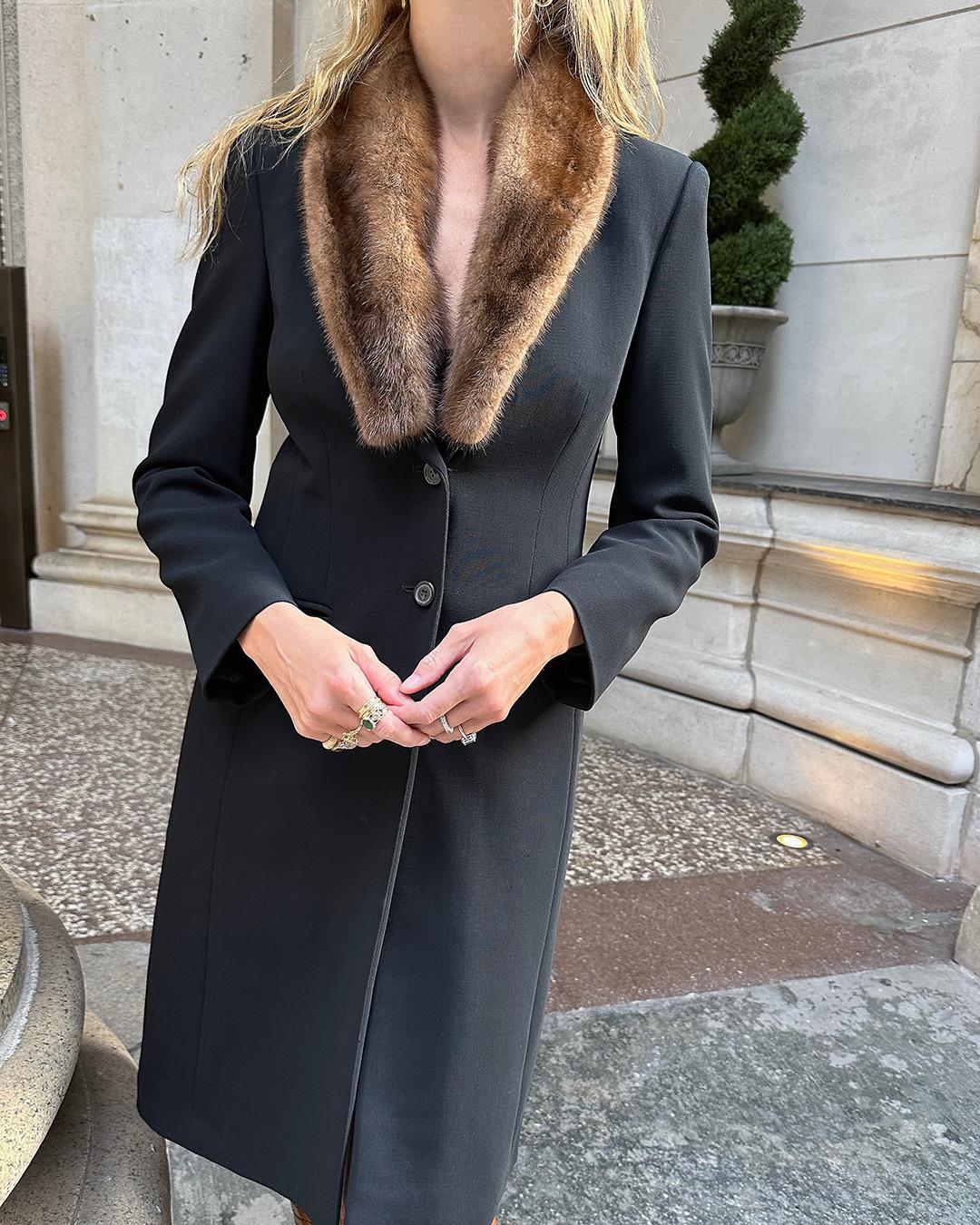 Vintage 1990s Michael Kors Virgin Wool Coat with Mink Trim 2