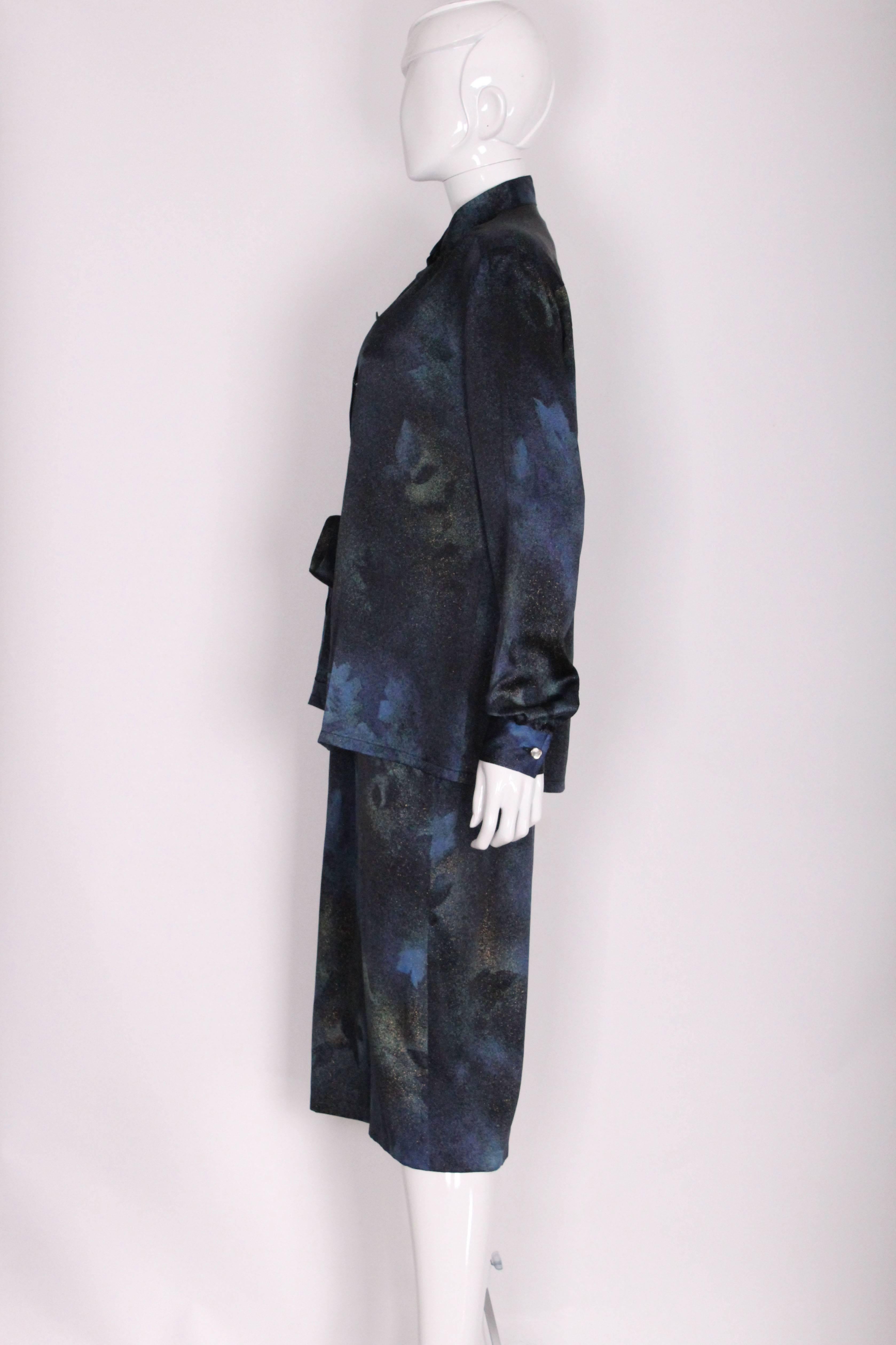 Black Vintage 1990s  Midnight Blue, Galaxy Print Silk Vintage Dress and Overshirt 