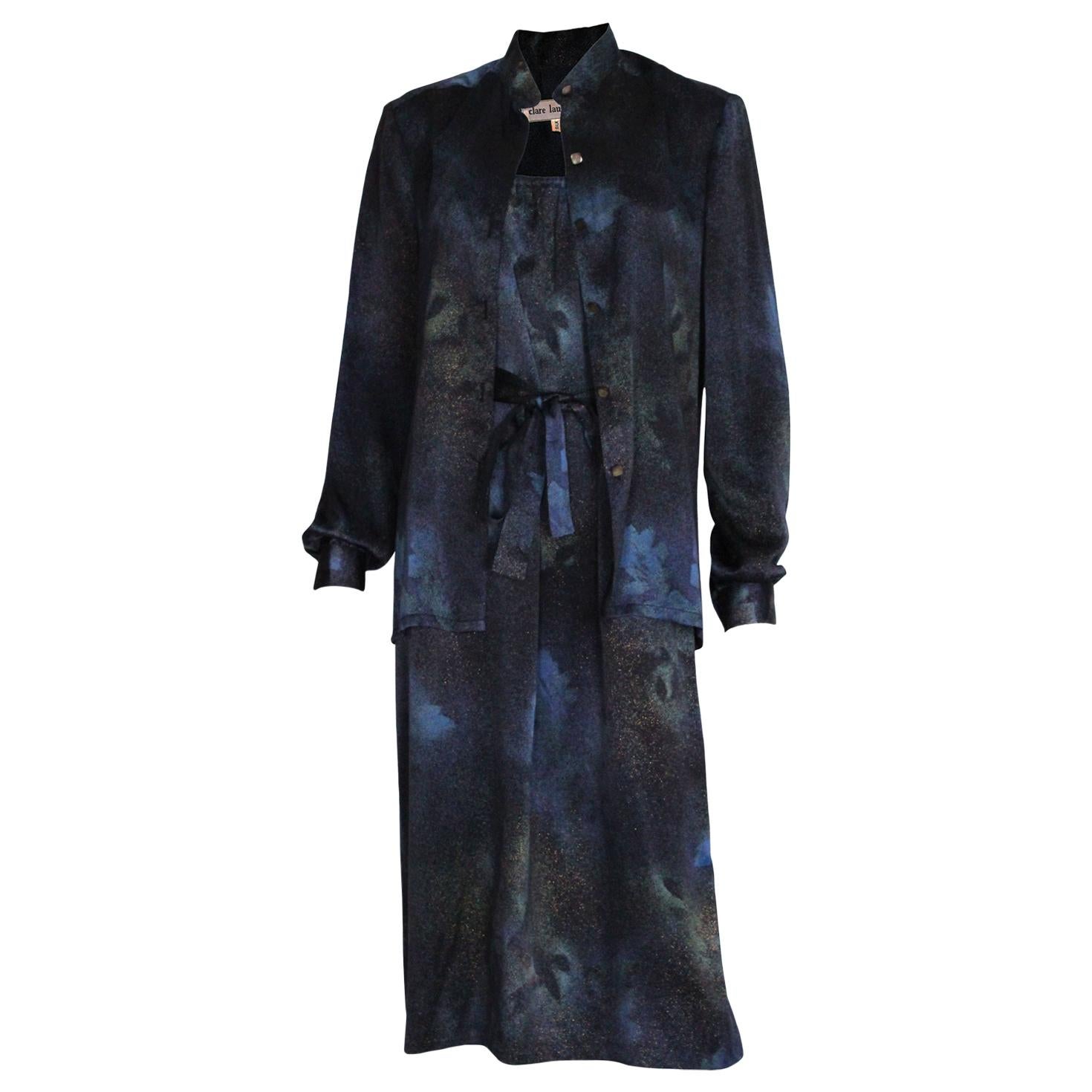 Vintage 1990s  Midnight Blue, Galaxy Print Silk Vintage Dress and Overshirt 