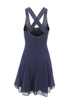 Vintage 1990s Minimalist Navy Chiffon Cross-Back Cocktail Dress US 2