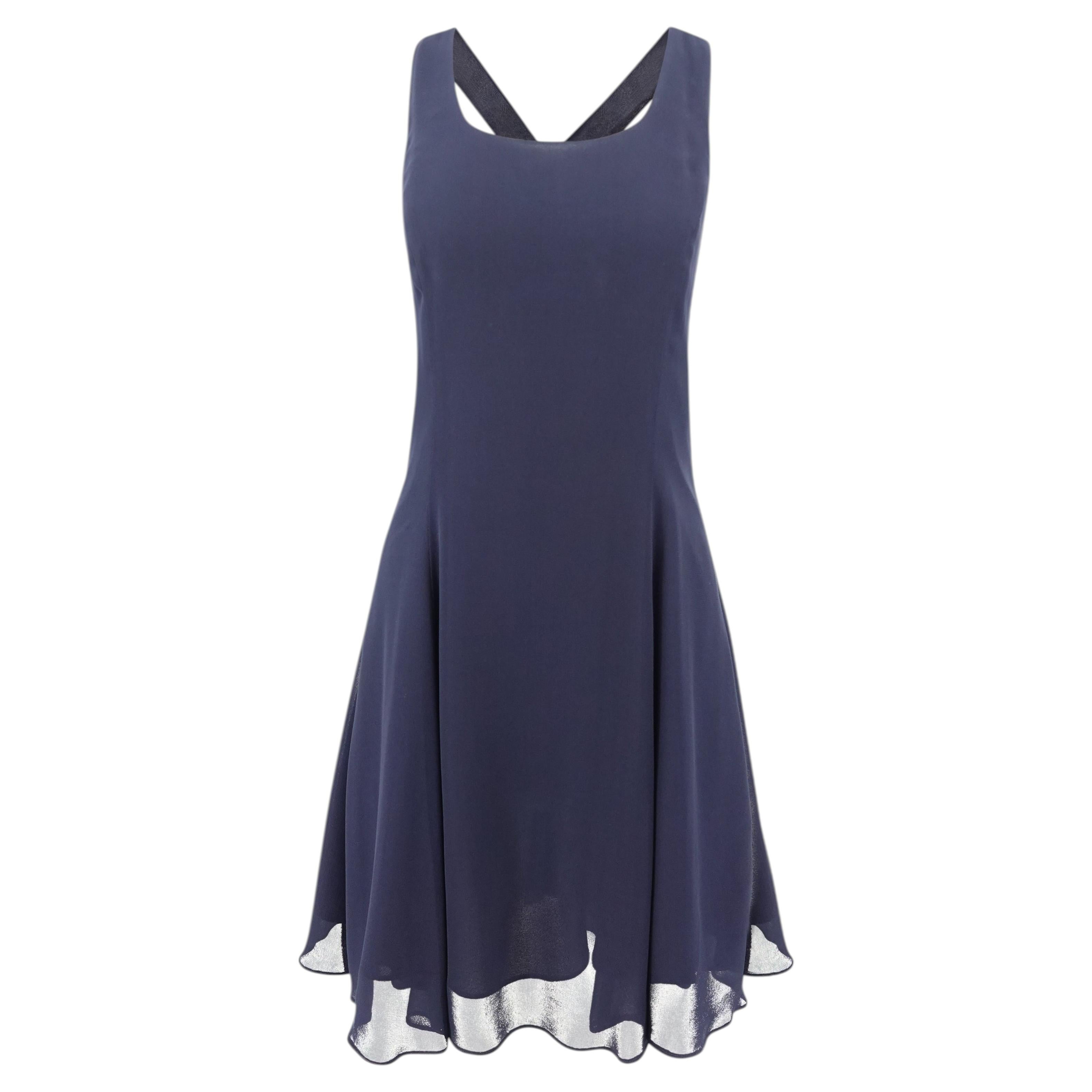 Robe de cocktail minimaliste en mousseline bleu marine, style vintage des années 1990, dos croisé, taille US 2