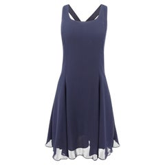 Vintage 1990s Minimalist Navy Chiffon Cross-Back Cocktail Dress US 2