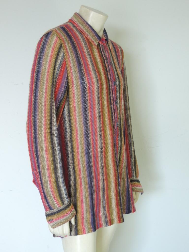 Brown Vintage 1990s Missoni Linen Knit Multicolor Pullover Shirt