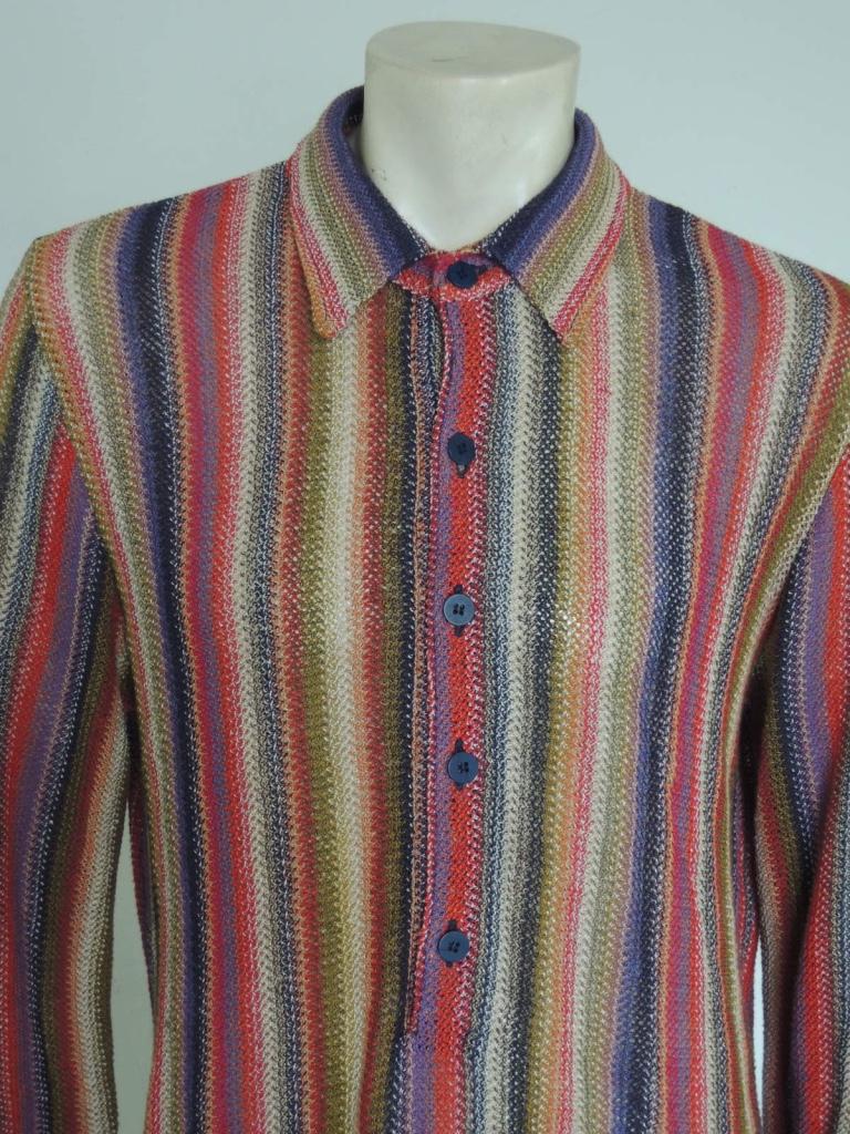 Men's Vintage 1990s Missoni Linen Knit Multicolor Pullover Shirt