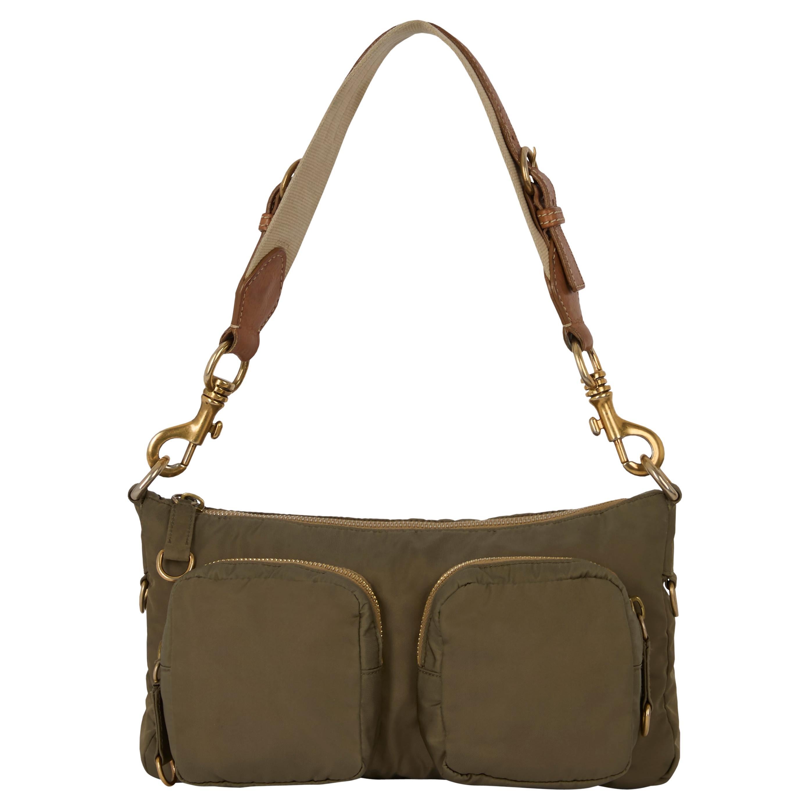Vintage 1990
s Miu Miu Khaki Green Nylon Shoulder Bag