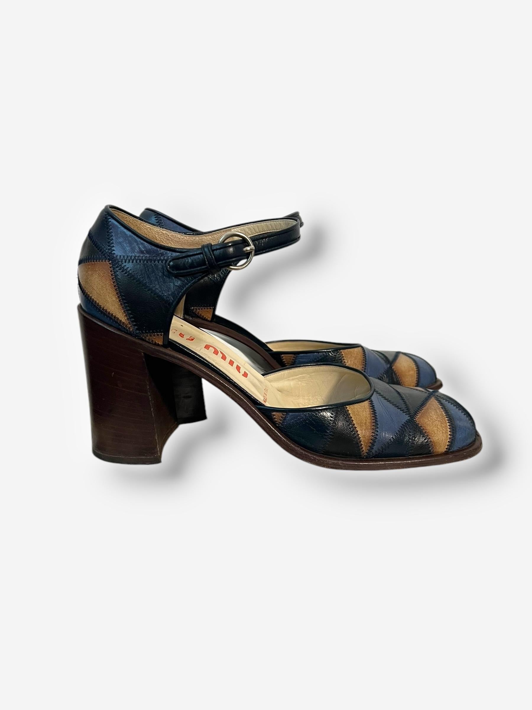 Vintage 1990er Miu Miu Patchwork Blockabsatz - Größe 40 (Schwarz) im Angebot