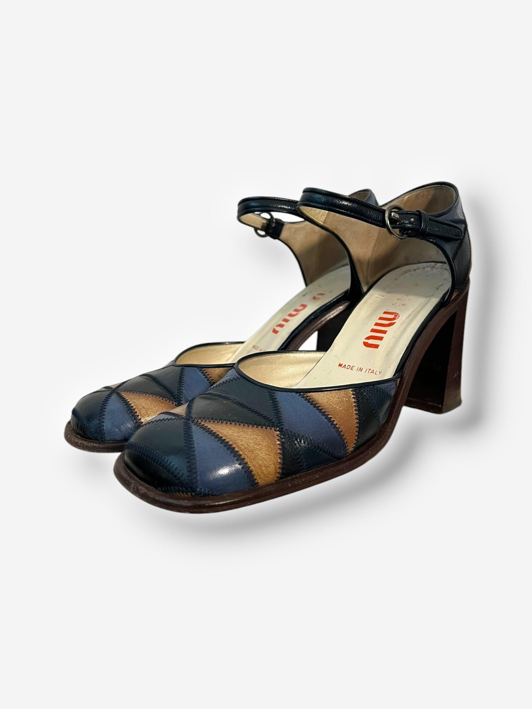 Vintage 1990er Miu Miu Patchwork Blockabsatz - Größe 40 im Zustand „Gut“ im Angebot in CAPELLE AAN DEN IJSSEL, ZH