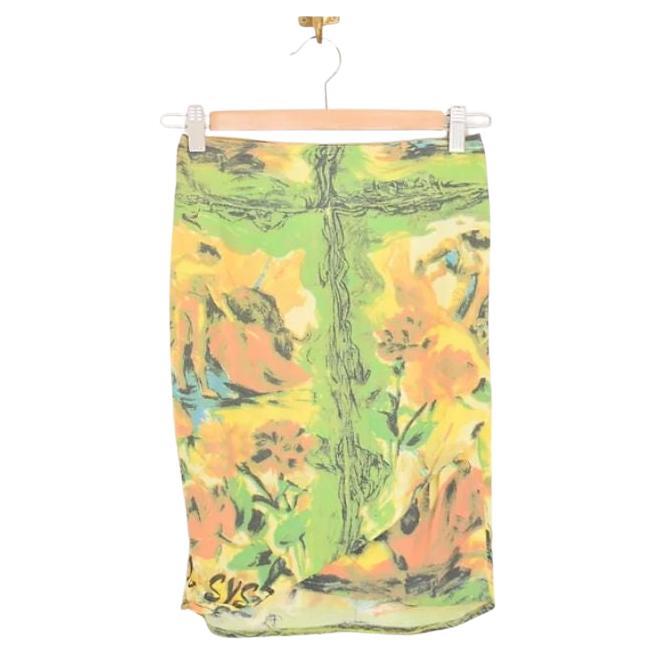 Vintage 1990's Moschino 'Anti-Bullfighting' Ombre Yellow Wrap Skirt For Sale