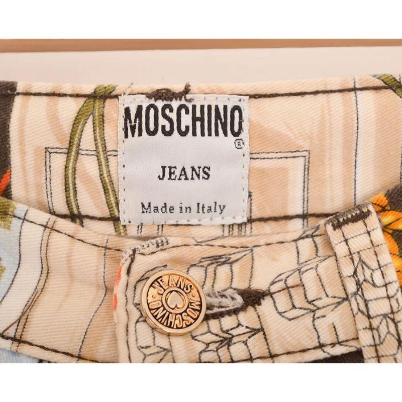 Vintage 1990's Moschino 'Apple Mac' Print High Waisted Pattern Jeans Trousers For Sale 1