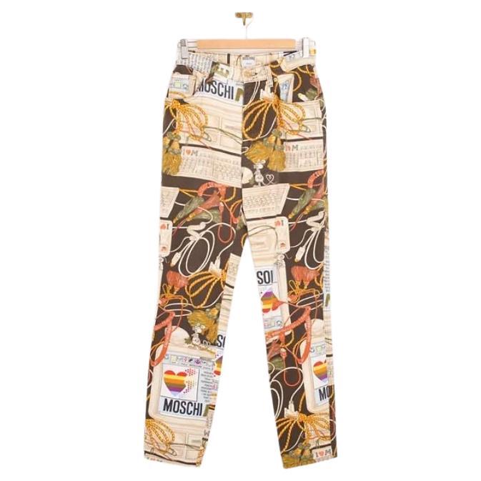 Vintage 1990's Moschino 'Apple Mac' Print High Waisted Pattern Jeans Trousers