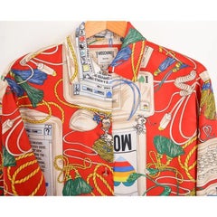 Vintage 1990's Moschino 'Apple Mac' Print Red Parody Colourful Satin Shirt