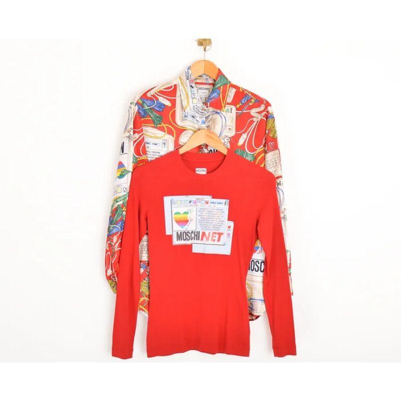 Vintage 1990's Moschino 'Apple Mac' Print Red Parody Colourful Satin Shirt For Sale 1