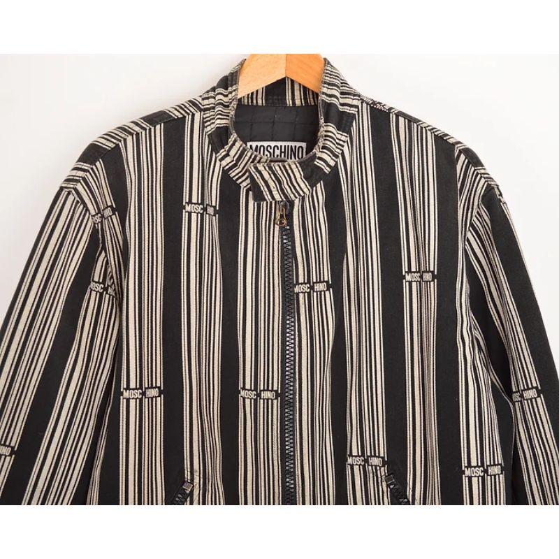 Incredible 1990's Vintage Moschino 'Barcode' pattern Jacket featuring a Black and white monogramed print through out. 

(Please note - We also have the matching jeans from this collection available to purchase from our store !)

Features:
Central
