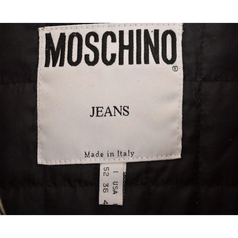 Vintage 1990's Moschino 'Barcode' Pattern Printed Racer Denim Jacket In Good Condition For Sale In Sheffield, GB
