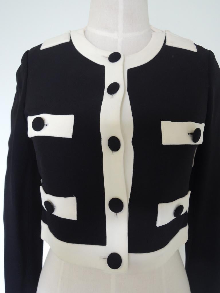 Women's or Men's Vintage 1990s Moschino Black and White Crop Velcro Closure Blazer Jacket  For Sale