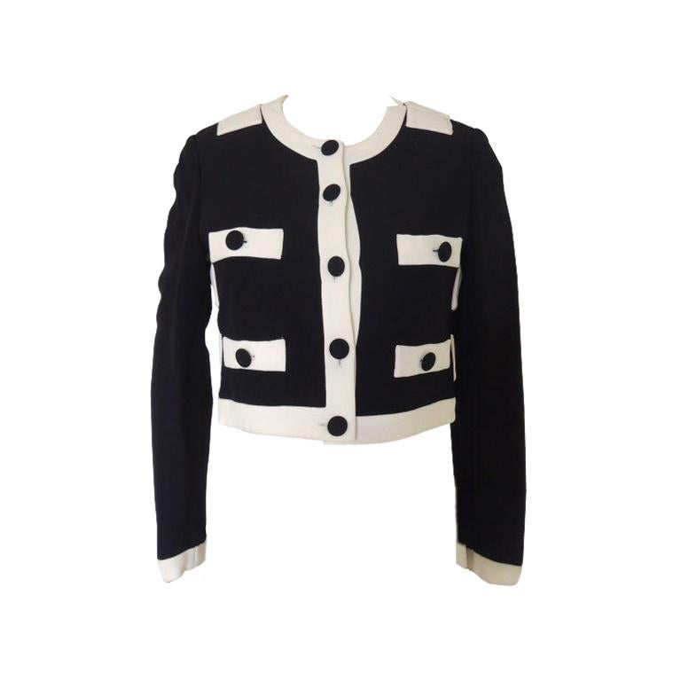Vintage 1990s Moschino Black and White Crop Velcro Closure Blazer Jacket 