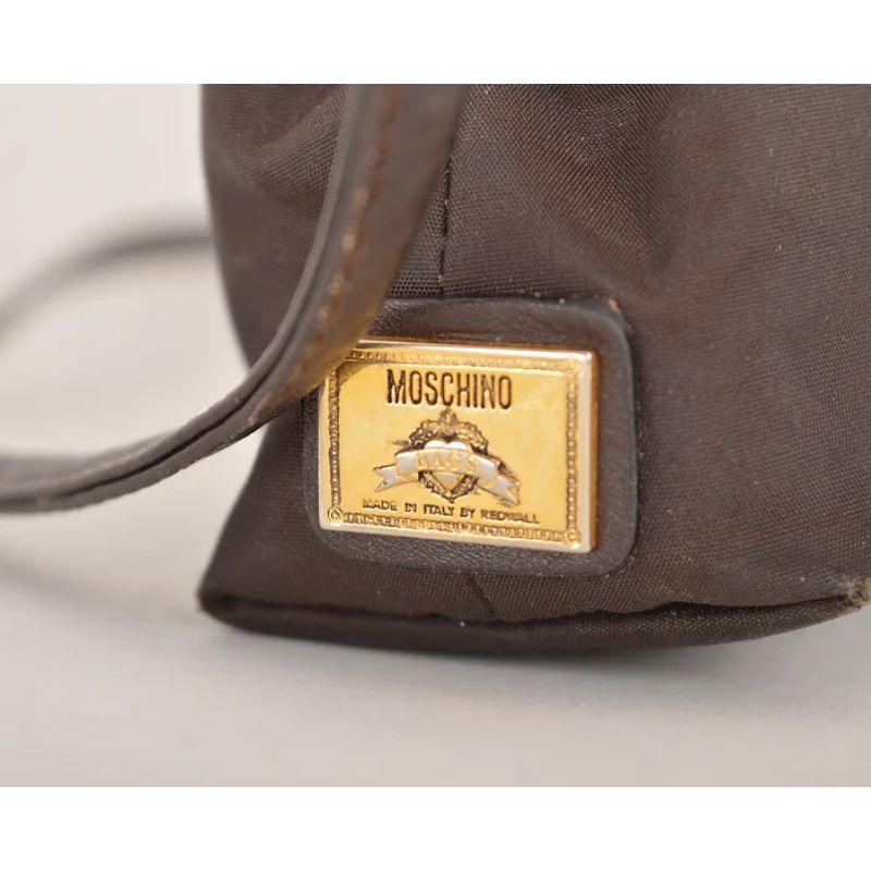 Gris Vintage 1990's Moschino Brown Nylon & Leather Miniature Kelly Micro Bag en vente