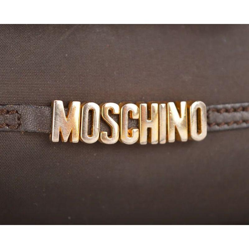 Vintage 1990's Moschino Brown Nylon & Leather Miniature Kelly Micro Bag In Good Condition For Sale In Sheffield, GB