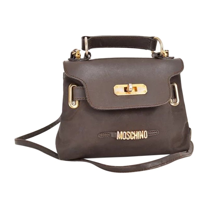 Vintage 1990's Moschino Brown Nylon & Leather Miniature Kelly Micro Bag For Sale