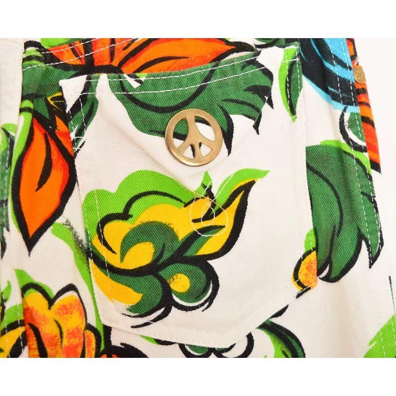 Vintage 1990's Moschino Colourful Abstract Flower Pattern High Waisted Mom Jeans For Sale 1