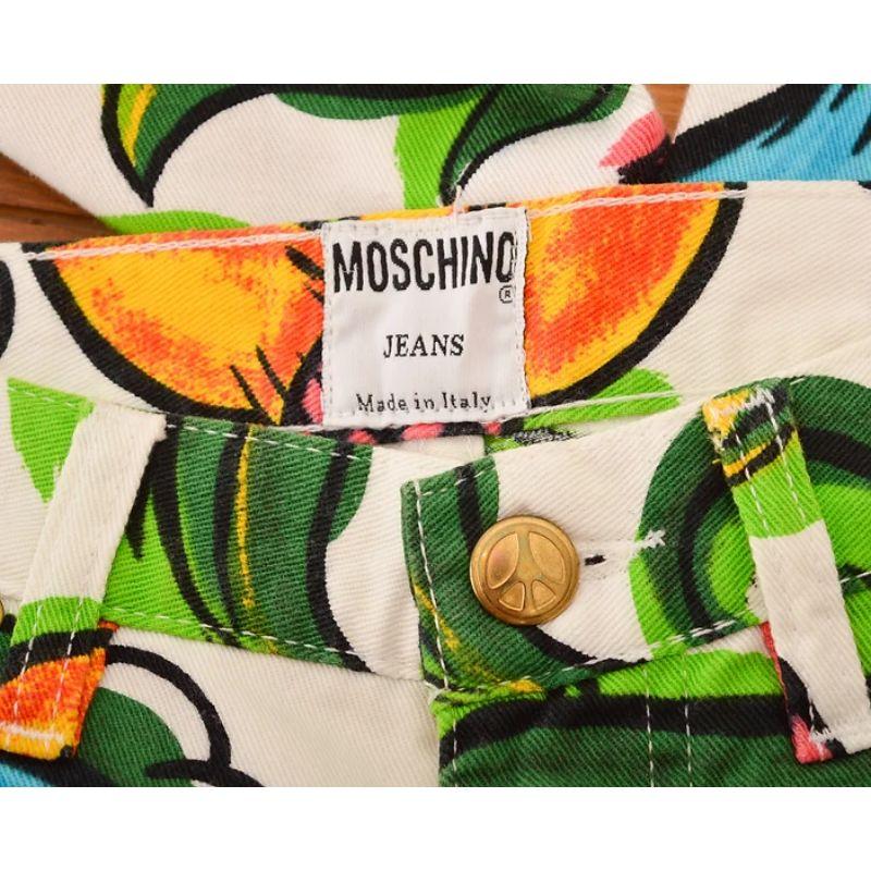 Vintage 1990's Moschino Colourful Abstract Flower Pattern High Waisted Mom Jeans For Sale 2