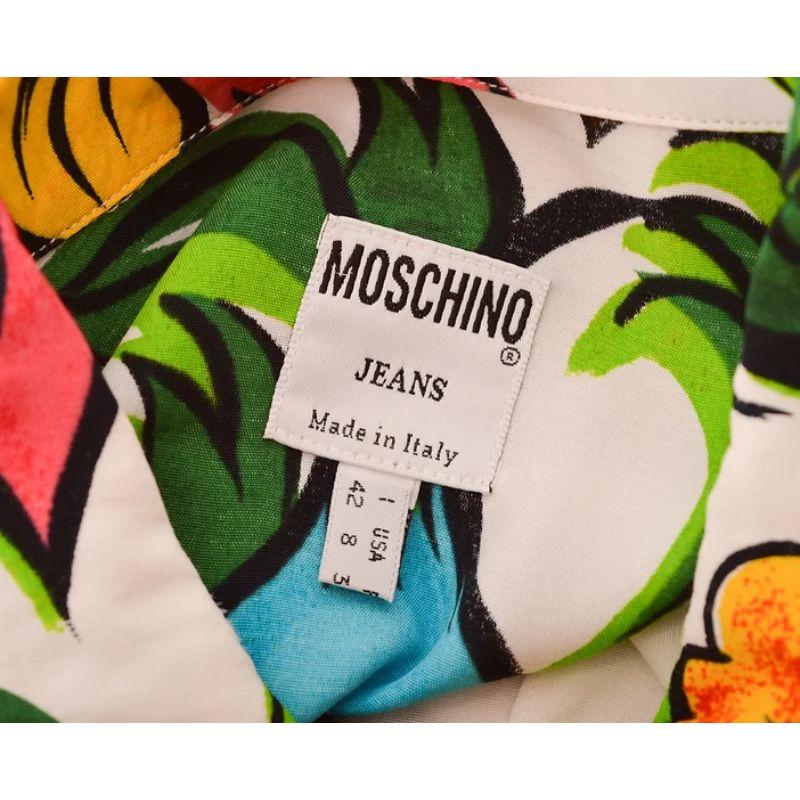 Vintage 1990's Moschino Colourful Abstract Flower Pattern Short Sleeve Shirt In Excellent Condition For Sale In Sheffield, GB