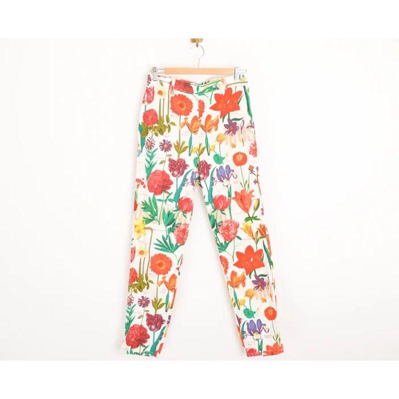 Women's Vintage 1990's Moschino Colourful Botanical floral Pattern Denim Trousers For Sale