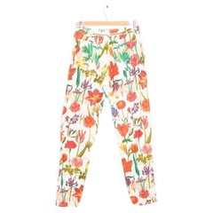 Vintage 1990's Moschino Colourful Botanical floral Pattern Denim Trousers