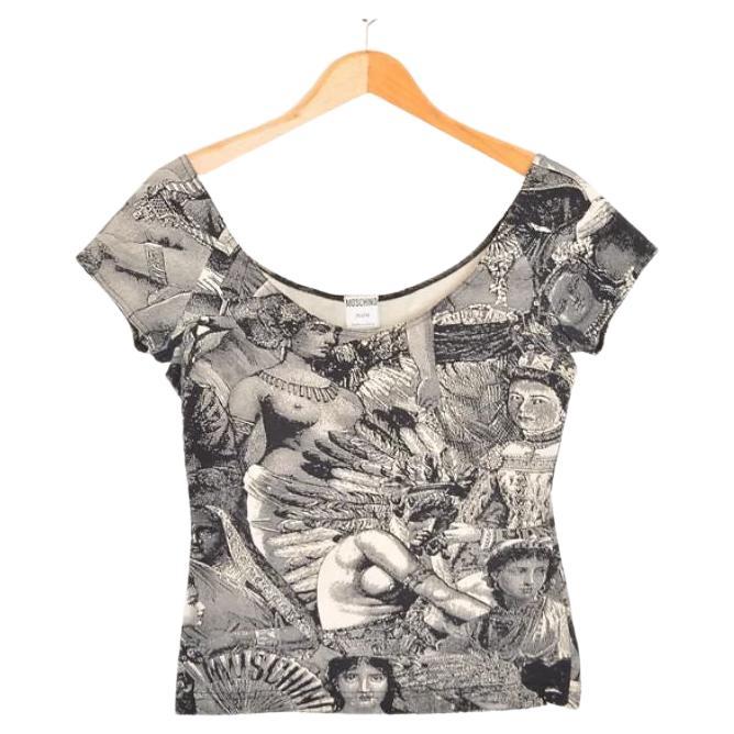 Vintage 1990's Moschino Female Etching Antique Painting Body con Pattern T Shirt For Sale