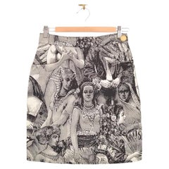 Vintage 1990's Moschino Female Etching Antique Painting High waisted Mini Skirt