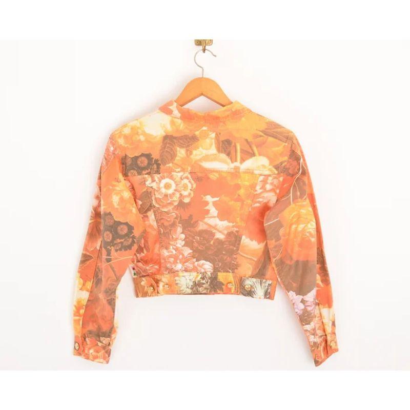 Women's Vintage 1990's Moschino 'Floral Peony' flower pattern Peach Denim Jacket For Sale