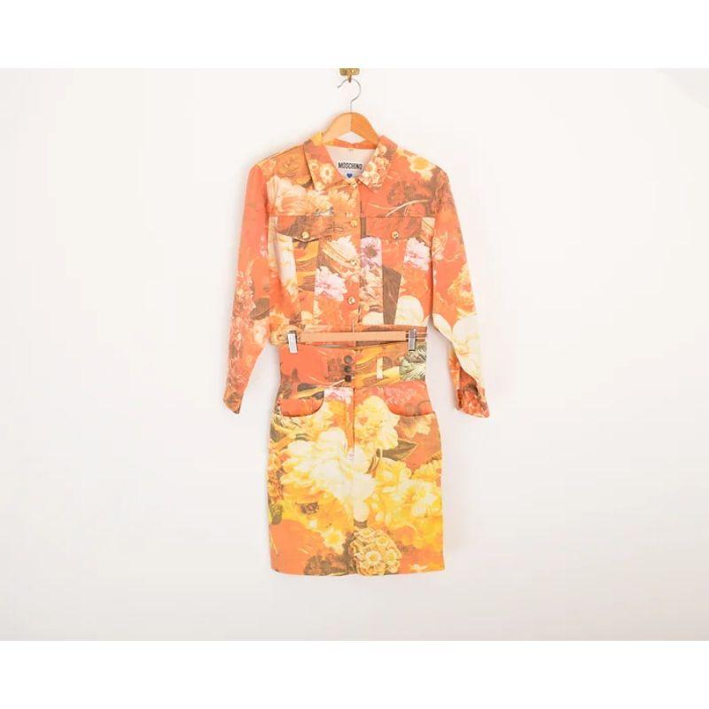 Vintage 1990's Moschino 'Floral Peony' flower pattern Peach Denim Jacket For Sale 4