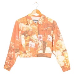 Used 1990's Moschino 'Floral Peony' flower pattern Peach Denim Jacket