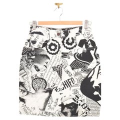 Vintage 1990's Moschino Monochrome (Gallery Art) Gallery Print High Waisted Cotton Skirt