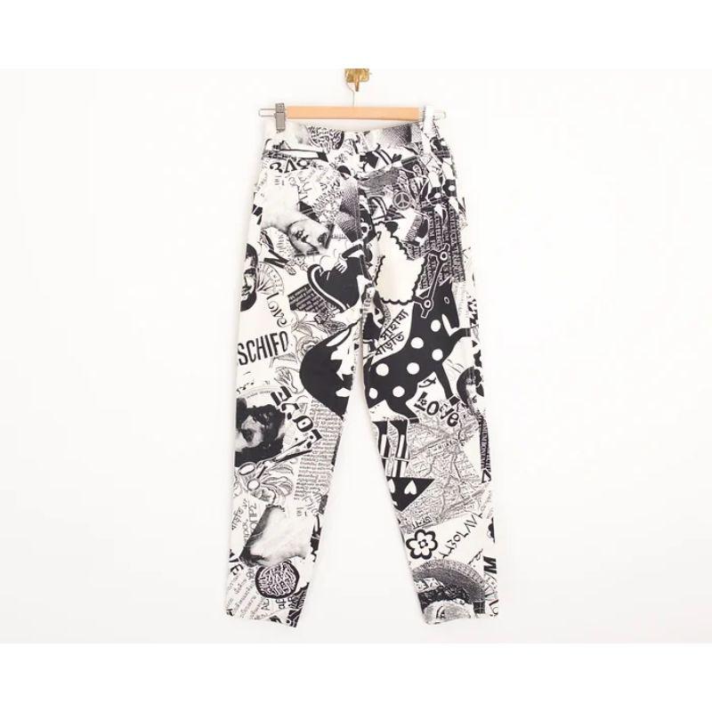 Women's Vintage 1990's Moschino Monochrome Art Gallery Print Pattern Jeans Trousers For Sale