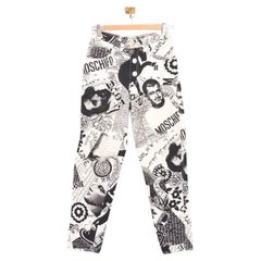 Vintage 1990's Moschino Monochrome Art Gallery Print Pattern Jeans Trousers