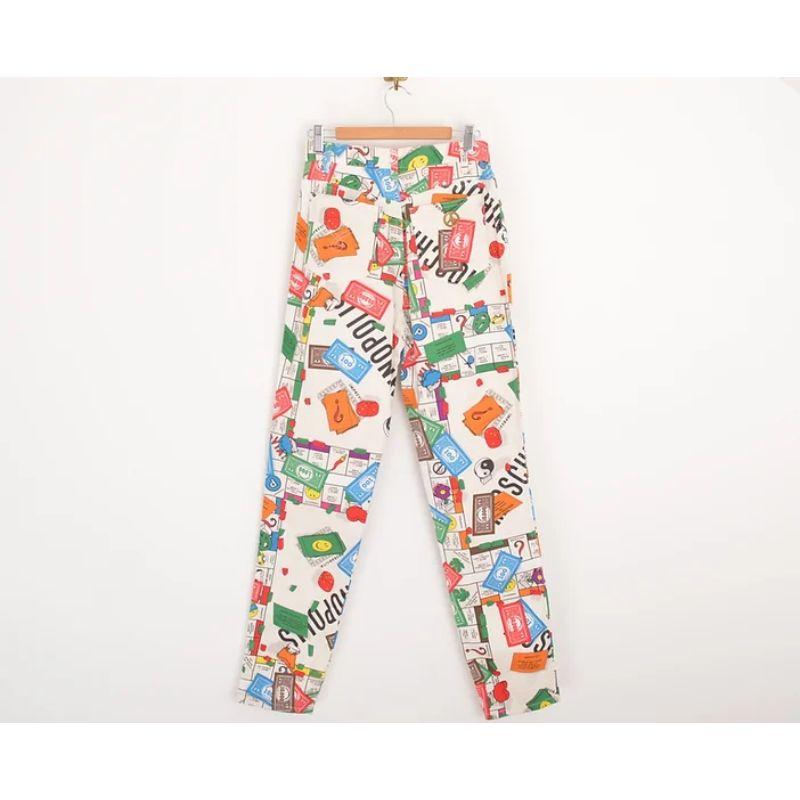 Vintage 1990's Moschino 'Moschinopoly' Print High Waisted Pattern Trousers For Sale 1