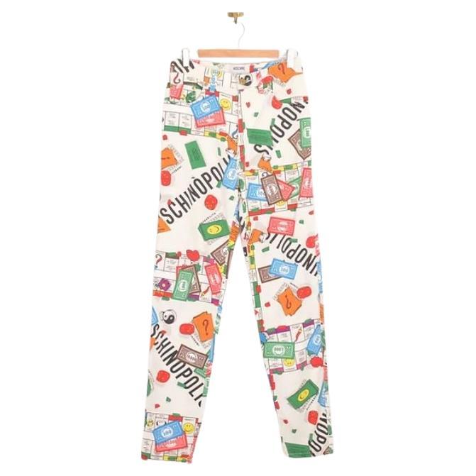 Vintage 1990's Moschino 'Moschinopoly' Print High Waisted Pattern Trousers For Sale