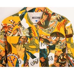 Vintage 1990's Moschino Native American Print Cropped Yellow Denim Jacket
