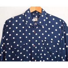 Vintage 1990's Moschino Polka Dot Pattern Long Sleeve Navy Blue & White Shirt