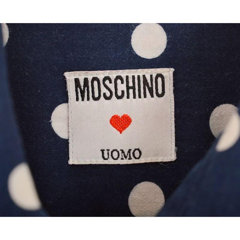 Purple Vintage 1990's Moschino Polka Dot Pattern Long Sleeve Navy Blue & White Shirt For Sale