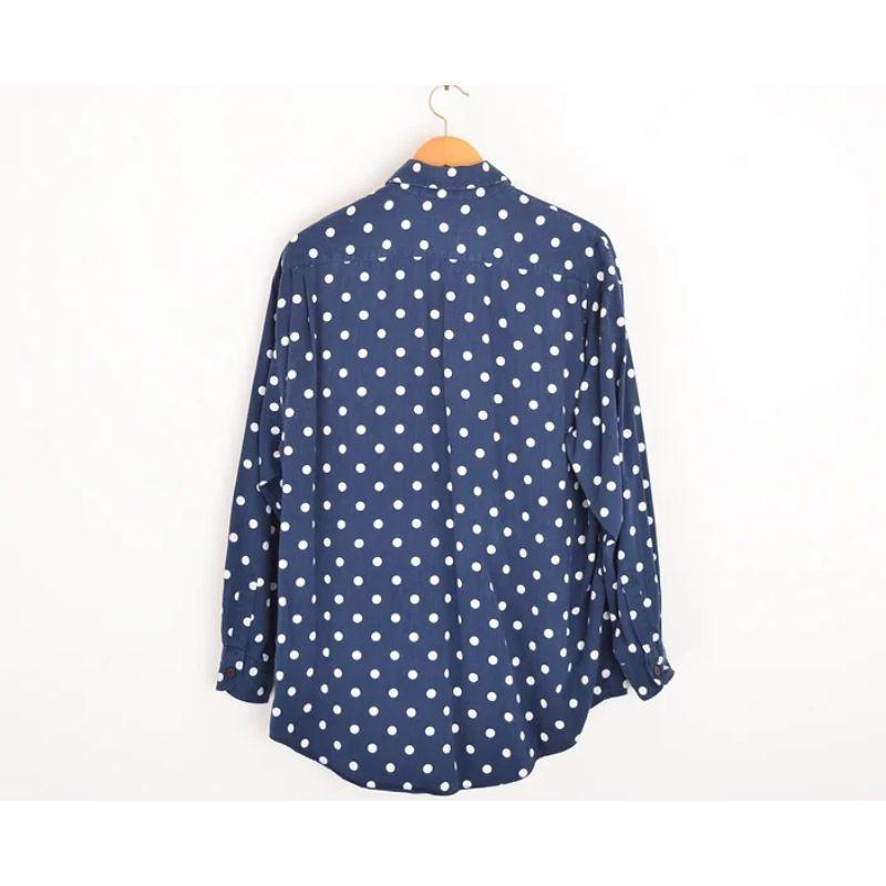 Vintage 1990's Moschino Polka Dot Pattern Long Sleeve Navy Blue & White Shirt In Good Condition For Sale In Sheffield, GB